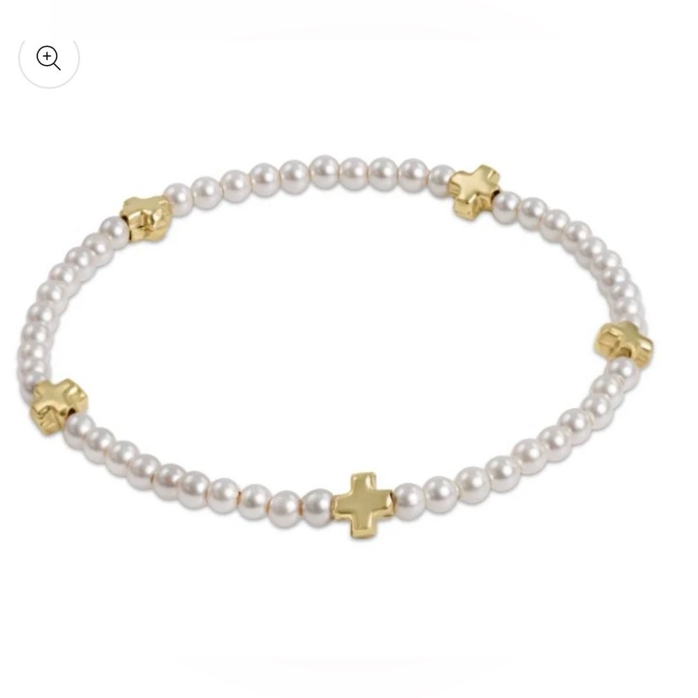 ENewton White Pearl bracelet with Gold Cross Accents